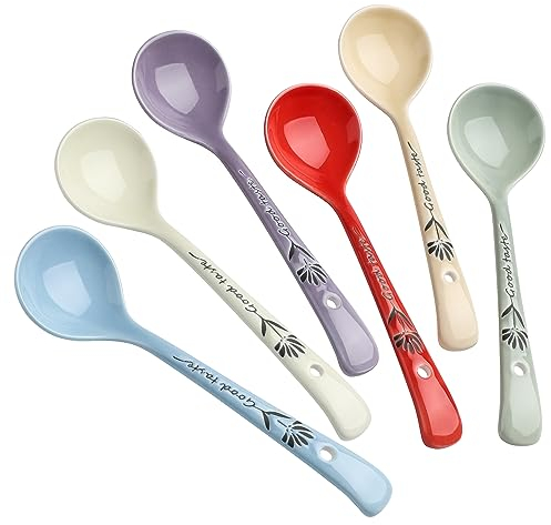 Set di 6 cucchiaini da dessert in ceramica con manico lungo per mescolare cucchiai in ceramica coreana per dessert, caffè, gelato, cereali, yogurt (multicolore)