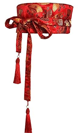 Japansk traditionell kimono-bälte kvinnor korsett tofsbälte blå vågmönster brett bälte Yukata kran Haori Obi asiatisk midjebälten, 7, 15cm width