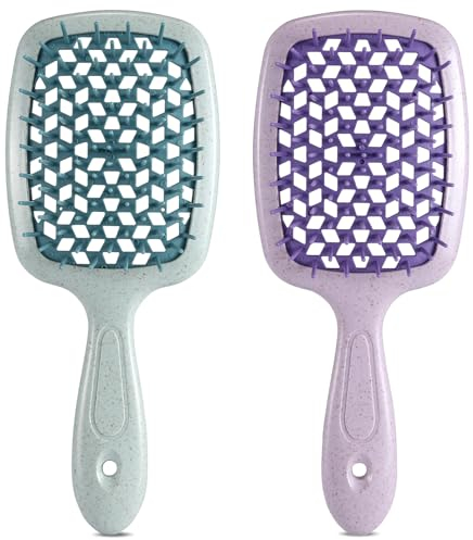 LORSEX Hair Brush 2 Pack, Detangle Hair Brush for Women Men, and Kids, Great on Wet/Dry Hair Smoothing Massaging Detangling (Purple + Green)