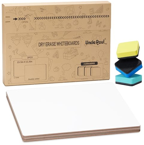 3 Pack A3 Dry Erase White Boards - 16.5X11.8 Double-Sided Mini Whiteboards Portable 42×30cm Writing Borads with Erasers for Kids, Students, Teacher, Classroom, Home, Office CP05A303
