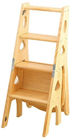 Escabeau en Bois à 4 marches, escabeau Multifonction Pliable, escabeau, Chaise d'escalier pour Cuisine intérieure, bibliothèque – Capacité de 150 kg