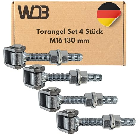 WDB - Torangel Regulierbar Verzinkt - Scharniere Gartentor - Scharniere Schwerlast - Toranlage - Torscharniere Hängescharniere - 4 Stück Einstellbares Torscharnier M16 130 mm