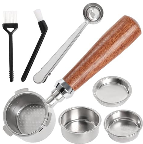 Bottomless Portafilter 51 mm, Filter Holder Compatible with Delonghi Dedica EC680/EC685, 51 mm Stainless Steel Filter Holder with 1/2/4 Cup Filter Basket, Walnut Wood and Stainless Steel Splicing