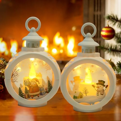 2-teilige Beleuchtete Weihnachtslaternen Deko - Flammenlose LED-Windschichtkerzen für Weihnachten - Indoor & Outdoor Dekoration für Garten, Balkon, Halloween, Ramadan (B)