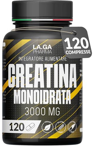 Creatina Monoidrata 120 Compresse da 3000mg di Creatin Pura per dose. Creatine Monohydrate per Massa Muscolare e Boost Energetico. Creatina Pre e Post Workout. Creatina Made in Italy, 100% Vegan