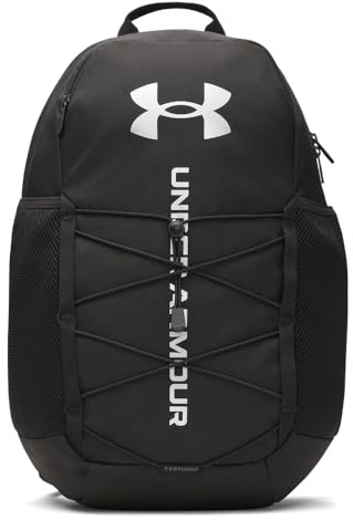 Under Armour Unisex Hustle Sport 6.0 Backpack, (001) Black/Black/Metallic Silver, One Size Fits Most