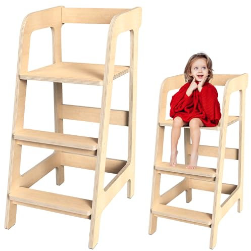 Puecrof Hochstuhl aus Birkenholz für Kinder – Einfache Montage, mitwachsend, inkl. Fußstütze, ergonomisch & stabil
