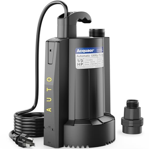 Acquaer 1/3 HP Submersible Water Pump, 115V Sump Pump with 3/4” Garden Hose Adapter, 2160 GPH High Flow Water Removal for Swimming Pool Cover Hot Tubs Flooded House Basement, Black