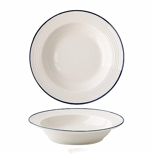 CHFYIJYHM Moderne große Speiseteller, weißer runder Keramik-Speiseteller, for Zuhause, Küche, Restaurant, Suppenteller, Salatteller, Strohhut-Teller, Speiseteller, stapelbare Speiseteller