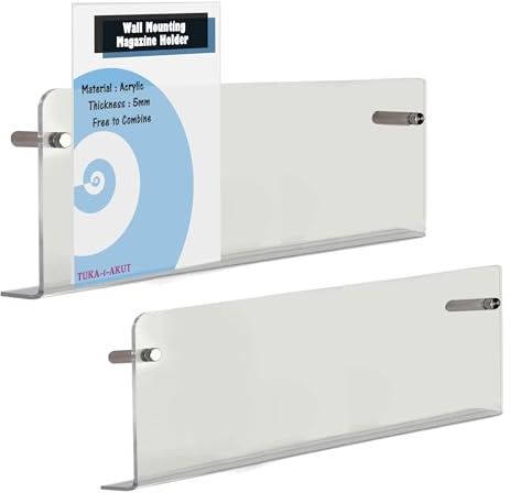 TUKA-i-AKUT Lot de 2 Étagères Murales de 80cm, Acrylique Extra Résistant, Support Mural pour Magazines Journaux Brochures Livres, Porte-Revues Porte-Prospectus Murales Transparente TKD8256-80cm-2x