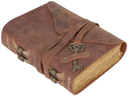 GlobeeCraft Vintage Leder Tagebuch Rot Antik mit Schloss Baumwollpapier Lederbuch für Reisen 18x13 cm Ideal für Schreiben Reisen und Persönliche Notizen