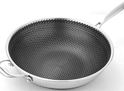 Wok a induzione antiaderente da 38 cm con coperchio in vetro temprato e manici antiscivolo che rimangono freddi, padella per cucinare e friggere