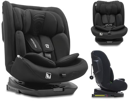 Asalvo PROTOCARE Silla de Auto i-Size (40-150 cm), Giratoria 360º, A Contramarcha y En Sentido de la Marcha, Con Isofix y Top Tether, Reclinable y Evolutiva, Negro