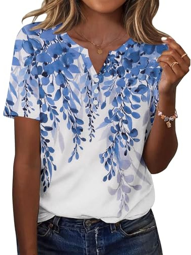 GRMLRPT Camisetas Manga Corta Mujer Verano T-Shirts Cuello en V Estampado Floral Blusas Ropa Mujer Casual Tops Primavera Basica (Verde,L)