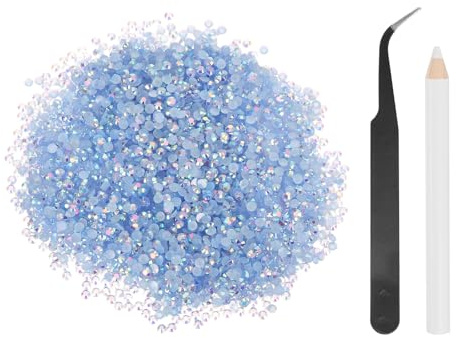 sourcing map 5000 unidades de diamantes de imitación de resina SS6 de 2 mm, gemas redondas de brillo a granel con herramientas de recogida para manualidades, vasos, tazas, ropa, color azul claro