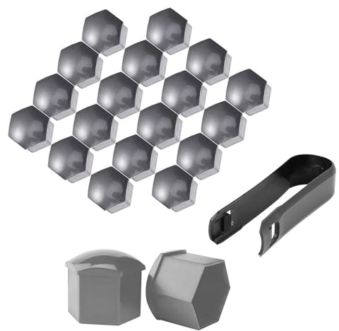 20 Pcs 17mm Wheel Nut Covers, Black Tyre Screw Protection with Removal Tool, Car Wheel Accessory, Fits Most Vehicles, Durable Decorative Lug Covers (Black)