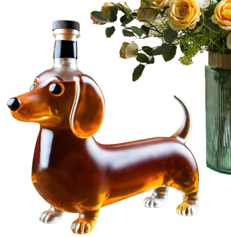 Bouteille en verre à whisky, carafe à décanter en forme de teckel, récipient à vin sur le thème des animaux, décoration d'étagère, design artistique vintage, cadeau de pendaison de crémaillère, de