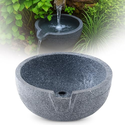 DoubleFill Spillway Bowl Fountain Basin Kit, 13.7 Inch Realistic Stone Resin Waterfall Spillway for Ponds, Gardens & Landscapes - Easy Install, Weather Resistant, No Pump Included