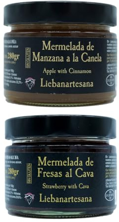 LIEBANARTESANA Fresa al Cava y Manzana Canela Pack 2 x 280 g | Mermeladas Artesanales, Elaboración Natural, Producto de Cantabria, Gourmet