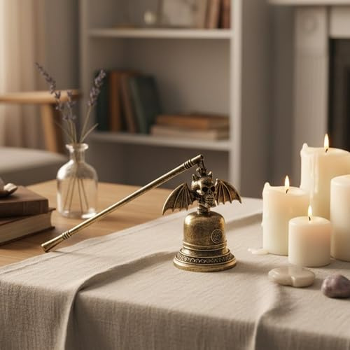 Ainmto Candle Snuffer Accessory for Putting Out Extinguish Candle Wicks Flame Safely， Skull Candle Snuffers Accessory for Candle Lovers Suitable for Halloween decoration (Gold)