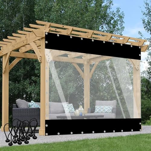 Bâches en PVC transparent robuste - Rideaux d'extérieur imperméables pour serre, terrasse, jardin, pavillon - Panneau de bâche anti-poussière (noir, 3 x 2 m)