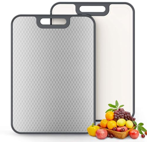 Edelstahl Schneidebrett, 44 x 31 cm zweiseitiges Schneidebrett für die Küche, Edelstahl/Kunststoff Cutting Board für Fleisch & Gemüse, Einfach zu reinigen, spülmaschinenfest
