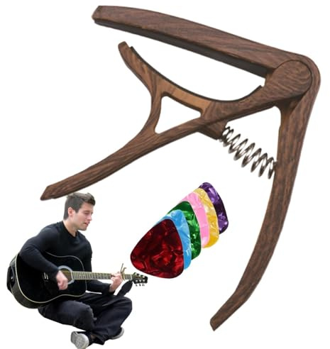 Kapodaster für akustische Gitarre Clip-Klemm-Mechanismus, tragbar und | Mit 6 Plektren Akustik-Capo Musikpraxis Spieler Anfänger Musiker Darsteller Starter Männer Frauen Erwachsene Und Jug