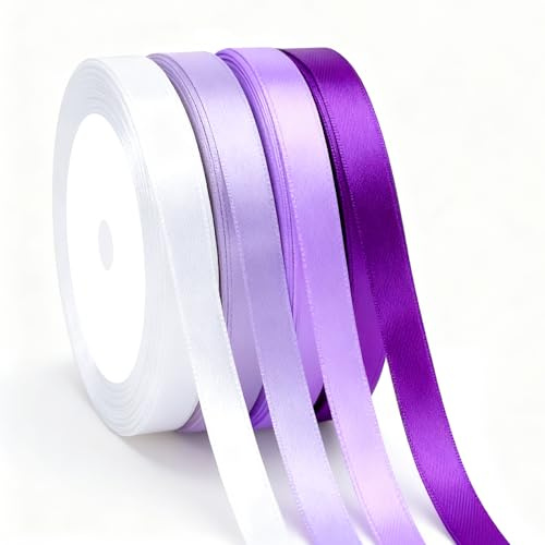 G2PLUS 10mm Satinband Lila Farbverlauf: 4 Rollen x 22m Schleifenband | Deko Geschenkband zum Basteln für Muttertag, Hochzeit, Geburtstag, DIY, Geschenkverpackung, Blumenstrauß