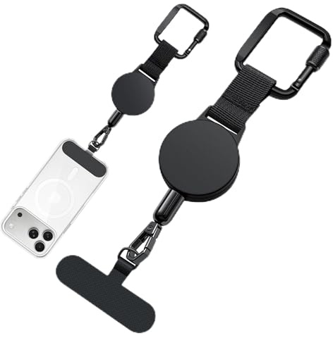 New&Teck Attache Téléphone Rétractable Antivol – Cordon Antivol avec Mousqueton, Lanière en Acier Inoxydable Anti-Chute pour Randonnée, Escalade, Voyage, Cyclisme