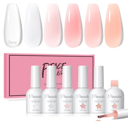 PEACECOLOR Builder Nail Gel Polish 6 Colors Hard Gel for Nails Extension | 10ML Clear Pink White Nude Base Gel Builder for Strong, Flawless Nails, Strength & Sculpting Nail Strengthener Gel for Women