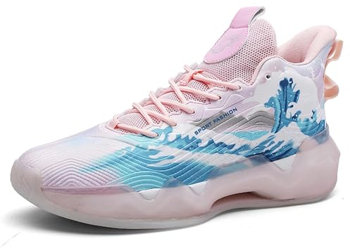 Unisex basketskor med hög topp, andningsbara, halkfria, dämpande, trendiga graffiti-sportskor Skor för promenader(Blue powder,37 EU)