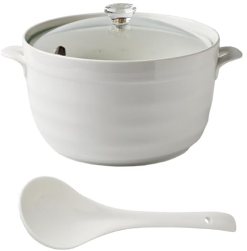 pentole di terracotta per cucinare, Piccole pentole in rame, zuppiera bianca, porcellana, con coperchio, rotonde(Glass Cover,2.2L/2Quarts)