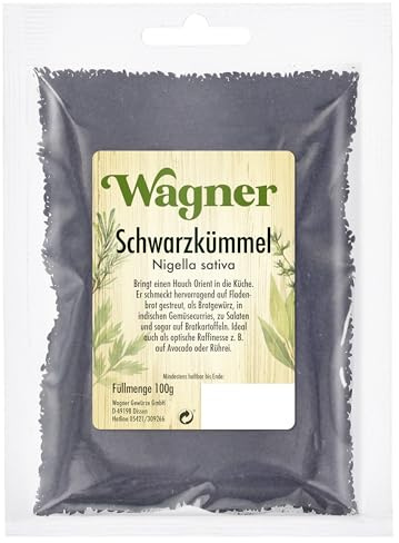 Wagner Gewürze Schwarzkümmel Samen aromatisches Gewürz für Brot, Kartoffeln, Gemüse & Eintöpfe, natürlich & ungemahlen, Schwarzkümmelsamen, 100 g | Aromatisches Gewürz für Brot, Kartoffeln, Gemüse & Eintöpfe | Natürlich & ungemahlen