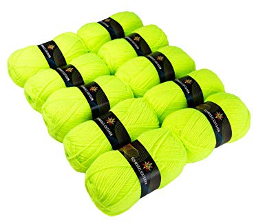 PSYWORK 10er-Pack 50g Schwarzlicht Wolle Neon | Gelb | Strickgarn aus 100% Polyacryl | zum Häkeln & Stricken | fluoreszierend leuchtend | UV-aktiv | DIY | Basteln | StringArt