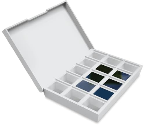 Daniel Smith Hand Poured Watercolor, Half Pans, Blues Set with 6 Watercolor Half Pans, 9 Empty Half Pans, 1 Plastic Travel Case (Total 16 Pieces) 285650004