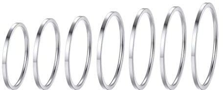 PROSTEEL Anelli Donna Impilabili- 7 Pezzi Anelli per Nocche- Anelli Sottili Donna Tutte le Dita- Colore Argento, Misura 6-24 (con Confezione)