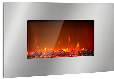 Klarstein Electric Fireplace, Electric Log Burner Indoor, 2000W Fire Wall Mount Flame Fire Place with LED Flame Effect, Fake Fireplace, Remote Control, Adjustable Thermostat Timer