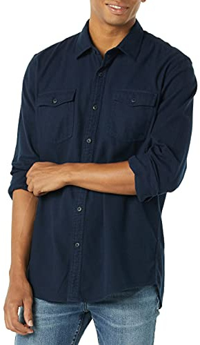 Amazon Essentials Camisa de Franela con Corte Recto, Dos Bolsillos y Manga Larga Hombre, Azul Marino, XXL