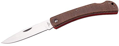 Herbertz Taschenmesser, Stahl AISI 420, Back Lock, Leinenmicarta braun, Fiberglaslage rot, Fangriemenöse