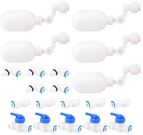 Rowiz Wasserschwimmer-Kugelhahn mit 6,35 mm Schnellverbindung, Push-to-Connect-Rohrverschraubungen, verstellbarer Arm-Schwimmerventil für Wasserreiniger, Umkehrosmose-System