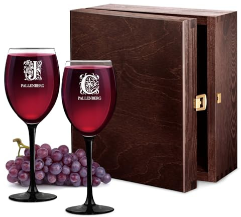 Maverton Onyx 2er Weingläser Set mit Gravur - mit schwarzem Seil - 330 ml - Wein Gläser personalisiert - Rotweinglas Weißweinglas - Geschenk Hochzeit Hochzeitstag Paar Eltern - Verzierung