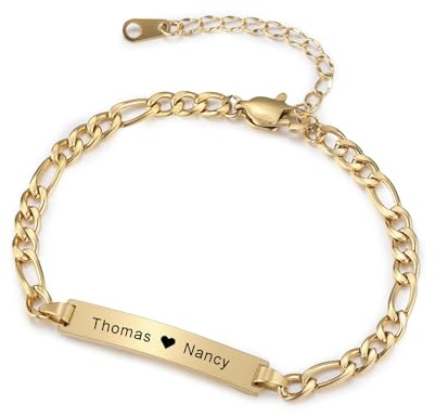 INBLUE Personnalisé Bar Bracelets Nom Gravé pour Femmes Filles Petite Amie avec Chaîne Réglable Bijoux en Acier Inoxydable Cadeaux De Demoiselle d'honneur Cadeaux d'anniversaire
