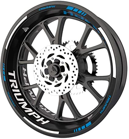 Set completo di adesivi liseré per cerchioni per moto Triumph qualità Premium (2 ruote) (blu)