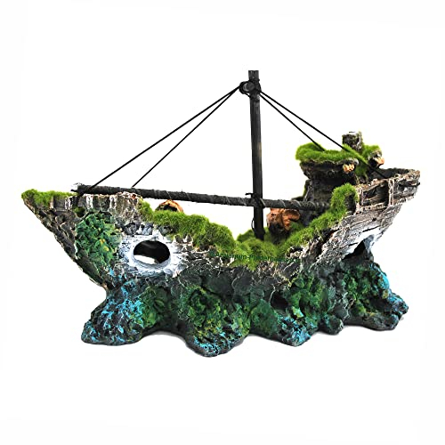 Aquarium Deko Schiff 25 x8 x15 cm,Welshöhle,Wrack,Versteck,naturgetreue Nachbil.