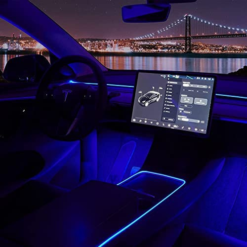 Nestour 2021-2022 Modèle Tesla 3 Y Lumières Intérieures de Voiture au néon(Console Centrale+Tableau de Bord+2 lumières de Pied) contrôle APP Bande LED RVB avec Plusieurs Modes de Scènes