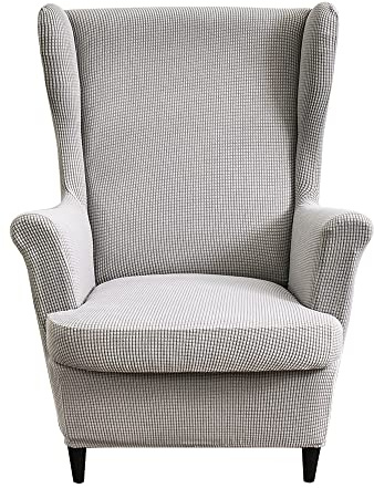 CHNSHOME Fundas de sillón orejero elástica 1 Plaza Funda para sillas de Orejas 2 Piezas Cubre Sillón orejero Fundas para sillones orejeros con Respaldo de alas Gris Claro