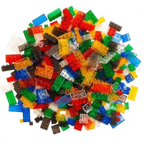 Bausteine Box | Transparent Mix | 300 Grundbausteine in 9 Formen | verschiedenen transparenten Farben | Verpackt in Einer wiederverwendbaren Box | 100% kompatibel mit Allen führenden Bausteinmarken