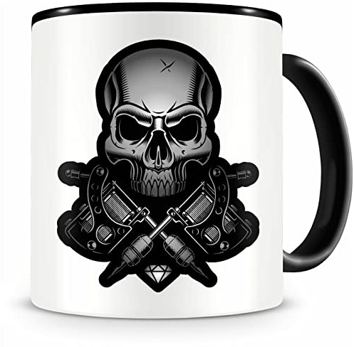Samunshi® Tasse mit Motiv Tattoo Skull Totenkopf Kaffeetasse Lustige Tassen zum Geburtstag Becher Teetasse Kaffeebecher Geschenk für Totenkopf Fans