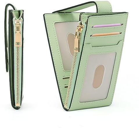 GAEKEAO Slim Credit Card Holder for Women,Leather Bifold RFID Blocking Ladies Purse Multi Card Case Zipper Coin Purse with ID Windows
