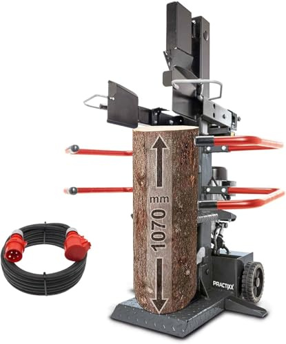 Practixx PX-CS Fendeur de bûches 8T debout | 7,95 tonnes de fendage 400 V 3500 W | Longueur du bois 1070 mm / max. Ø 350 mm | Table pivotante | Bois dur et bois tendre – avec dispositif de conduite et